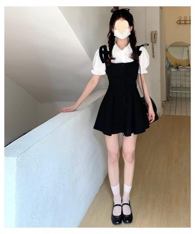 Kawaii College Style Suit Black Sling Dress White Shirt Summer Sweet Korean Fashion Women's Suit Elegant Black $17.02 Suits