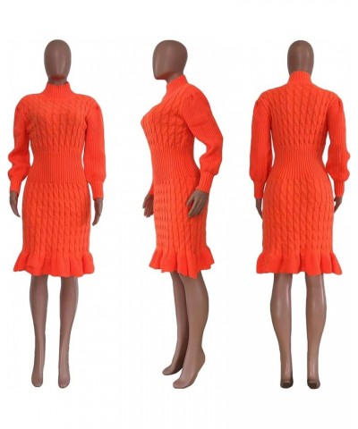 Sweater Dress for Women Cable Knit High Neck Ruffle Trim Hem Long Sleeve High Waist Knee Length Casual Dress Orange $14.40 Dr...