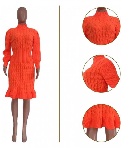 Sweater Dress for Women Cable Knit High Neck Ruffle Trim Hem Long Sleeve High Waist Knee Length Casual Dress Orange $14.40 Dr...