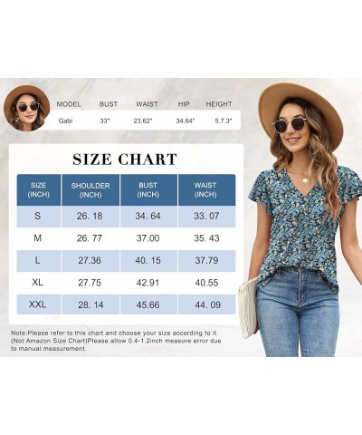 Womens Tops Dressy Casual Summer Flutter Sleeve T-Shirts Ruffle Short Sleeve Loose V Neck Tunic Tops A-floral-blue $11.00 Tops