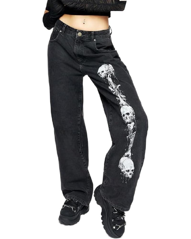 Women High Waisted Wide Leg Denim Pants Y2K Patterned Baggy Flared Hem Jeans Stretch Bell Bottom Trousers 18-black $18.44 Jeans