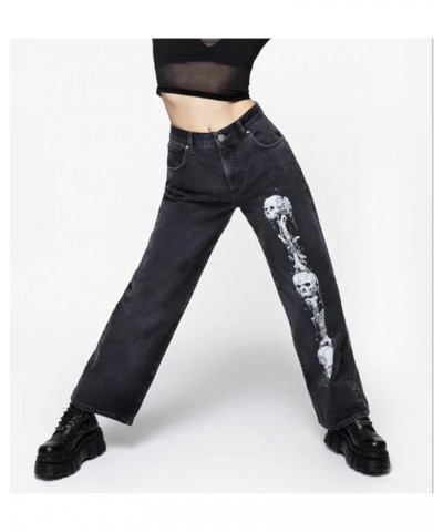 Women High Waisted Wide Leg Denim Pants Y2K Patterned Baggy Flared Hem Jeans Stretch Bell Bottom Trousers 18-black $18.44 Jeans