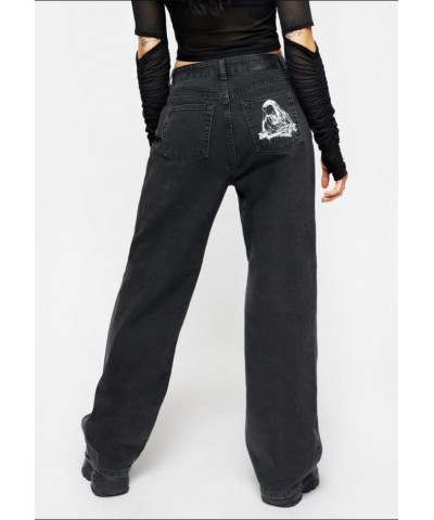 Women High Waisted Wide Leg Denim Pants Y2K Patterned Baggy Flared Hem Jeans Stretch Bell Bottom Trousers 18-black $18.44 Jeans