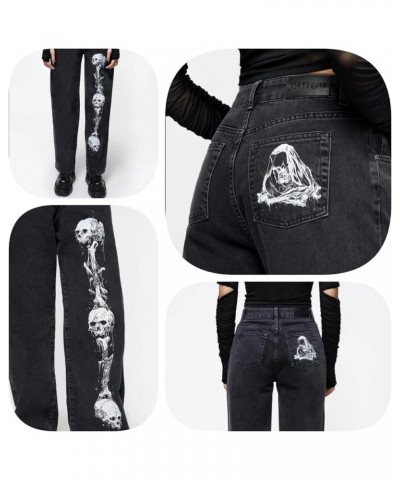 Women High Waisted Wide Leg Denim Pants Y2K Patterned Baggy Flared Hem Jeans Stretch Bell Bottom Trousers 18-black $18.44 Jeans