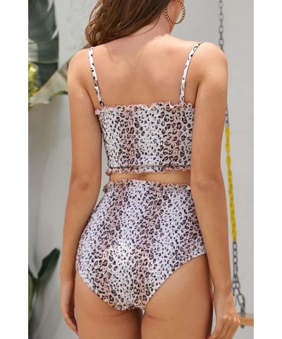 Women's Shirred Bandeau Bikini High Waist Bathing Suit Strapless Two Piece Swimsuit Leopard Print $21.57 Swimsuits