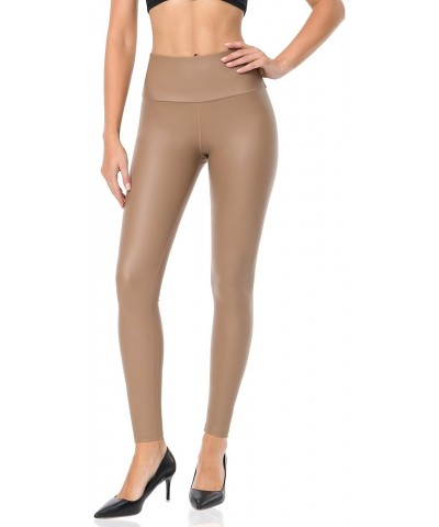 Womens Faux Leather Leggings 4-Way Stretch High Waisted Leather Pants Brown $18.54 Leggings