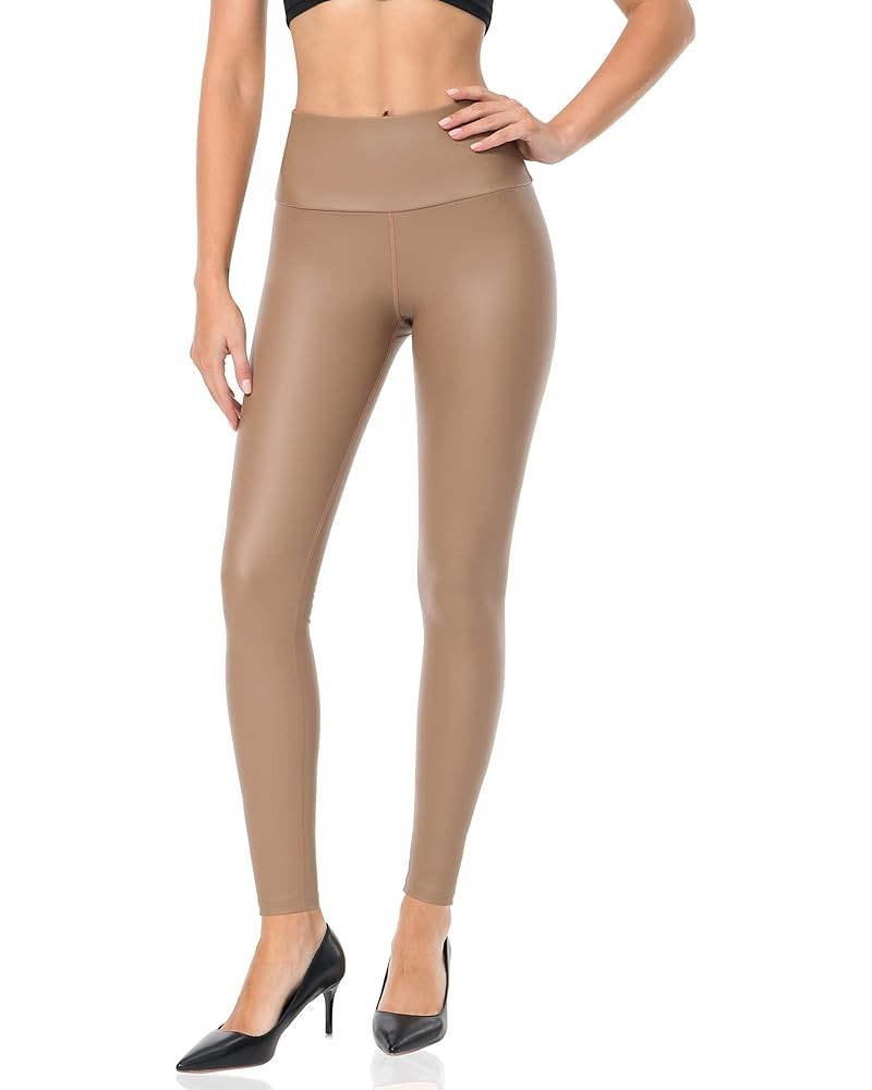 Womens Faux Leather Leggings 4-Way Stretch High Waisted Leather Pants Brown $18.54 Leggings