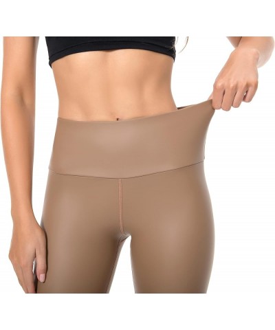 Womens Faux Leather Leggings 4-Way Stretch High Waisted Leather Pants Brown $18.54 Leggings