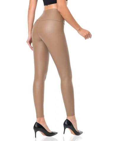 Womens Faux Leather Leggings 4-Way Stretch High Waisted Leather Pants Brown $18.54 Leggings