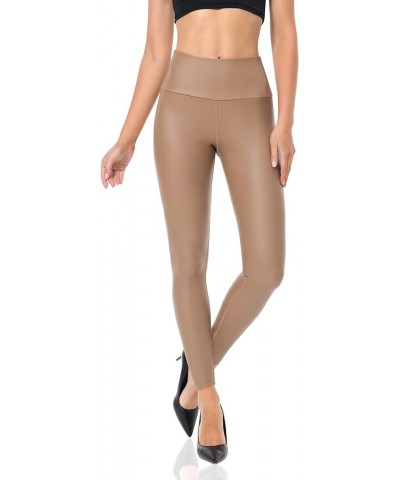 Womens Faux Leather Leggings 4-Way Stretch High Waisted Leather Pants Brown $18.54 Leggings