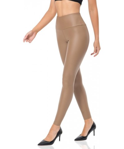 Womens Faux Leather Leggings 4-Way Stretch High Waisted Leather Pants Brown $18.54 Leggings