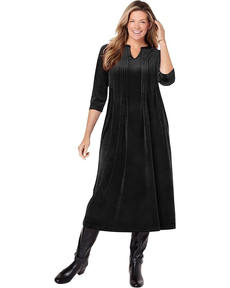 Women's Plus Size Pintuck Velour Dress Black $25.87 Dresses