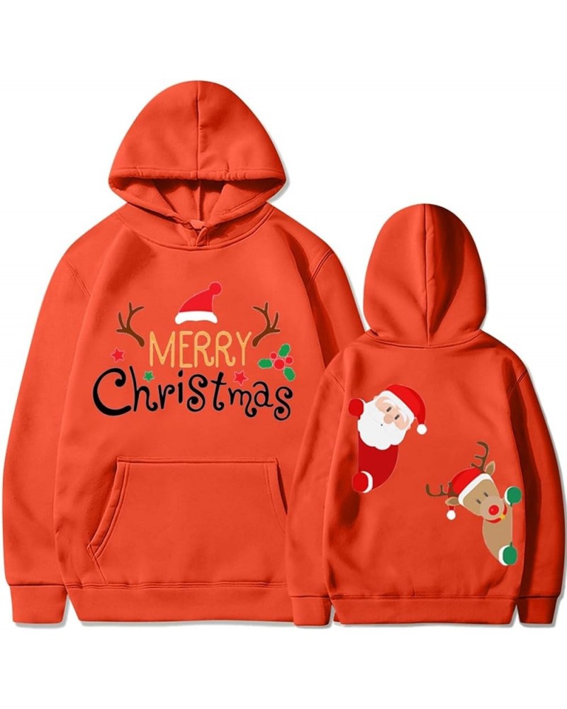 Women's Merry Christmas Hooded Sweatshirts Cute Christmas Graphic Pullover Long Sleeve Fashion Hoodies With Pocket 08 Orange ...