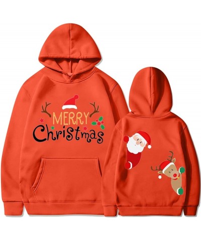 Women's Merry Christmas Hooded Sweatshirts Cute Christmas Graphic Pullover Long Sleeve Fashion Hoodies With Pocket 08 Orange ...