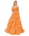 Strapless Ruffles Prom Dresses Long Tiered Tulle Ball Gown Princess Formal Evening Gowns for Women Orange $43.20 Dresses