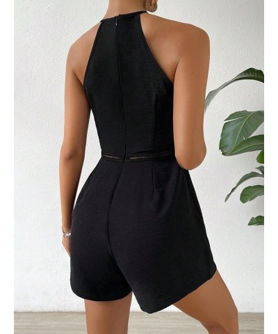 Women's Floral Print Halter Unitard Romper High Waist Casual Basic Short Jumpsuit Black $17.64 Rompers