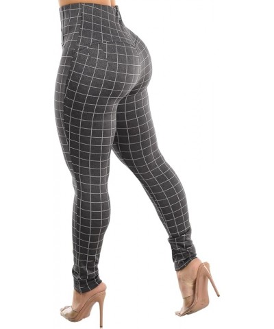 Women's Juniors High Waist Pull On Stretchy Butt Lifting Black, Plaid, Printed Skinny Pants 10596R 40587n_22trg142256gr Grey ...