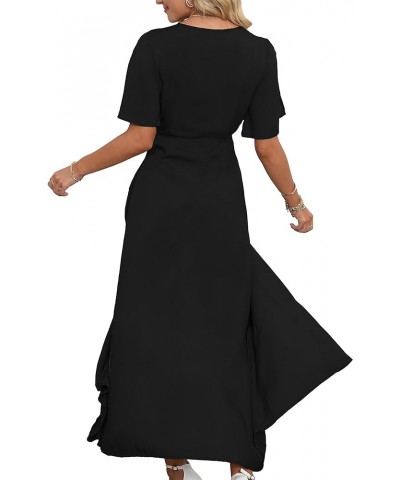 Women Summer V Neck Short Sleeve Split Wrap Maxi Dress Waist Tie Casual Flowy Long Dress 01-black $20.16 Dresses