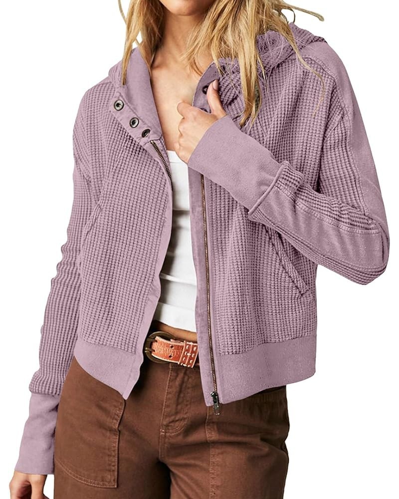 Womens Cropped Jackets 2023 Fashion Zipper Sweatshirts Hoodies Button Neck Plain Tops Fall Outfits Winter Clothes Purple $7.5...