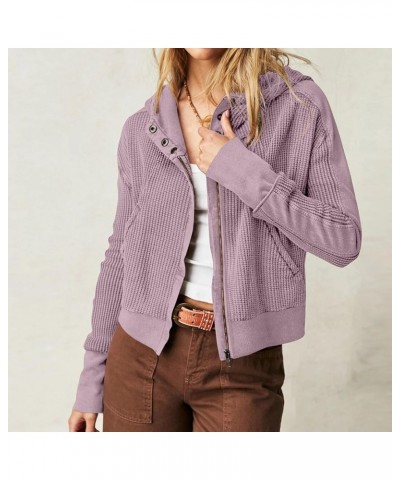 Womens Cropped Jackets 2023 Fashion Zipper Sweatshirts Hoodies Button Neck Plain Tops Fall Outfits Winter Clothes Purple $7.5...