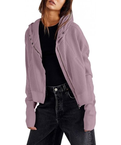 Womens Cropped Jackets 2023 Fashion Zipper Sweatshirts Hoodies Button Neck Plain Tops Fall Outfits Winter Clothes Purple $7.5...