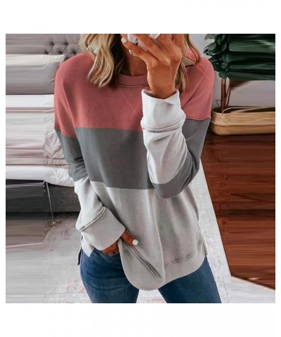 Womens Crewneck Solid Striped Sweatshirts Side Split Sweater Tops Long Sleeve Pullover Shirts 2022 Cozy Fall Top Tan $10.82 H...