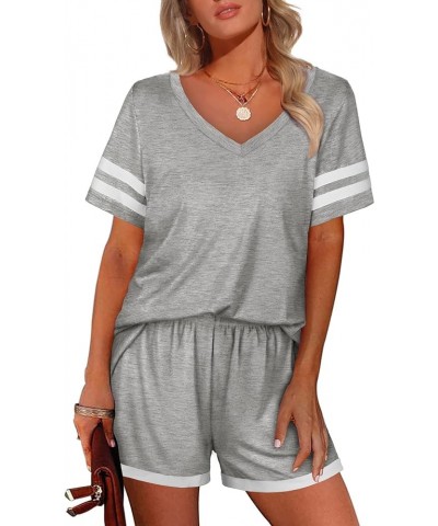 Lounge Set for Women 2 Piece Outfits Short Sleeve V Neck Pjs Sleepwear Soft 03-flecking Gray $13.42 Sleep & Lounge