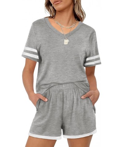 Lounge Set for Women 2 Piece Outfits Short Sleeve V Neck Pjs Sleepwear Soft 03-flecking Gray $13.42 Sleep & Lounge