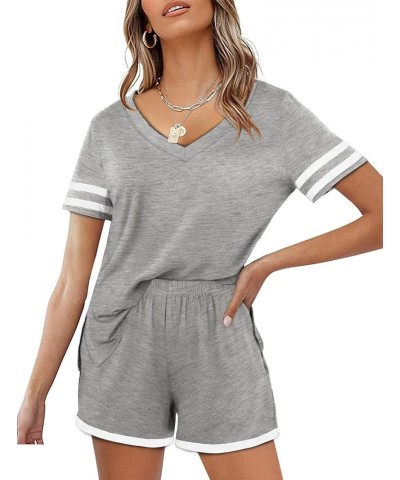 Lounge Set for Women 2 Piece Outfits Short Sleeve V Neck Pjs Sleepwear Soft 03-flecking Gray $13.42 Sleep & Lounge