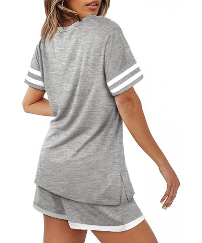 Lounge Set for Women 2 Piece Outfits Short Sleeve V Neck Pjs Sleepwear Soft 03-flecking Gray $13.42 Sleep & Lounge