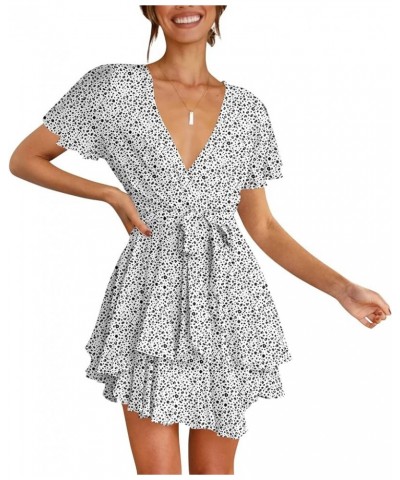 Summer Dress Womens Plus Size Mini Going Out V Neck Party Cocktail Ruffle Short Sleeve Sundress White $9.00 Dresses