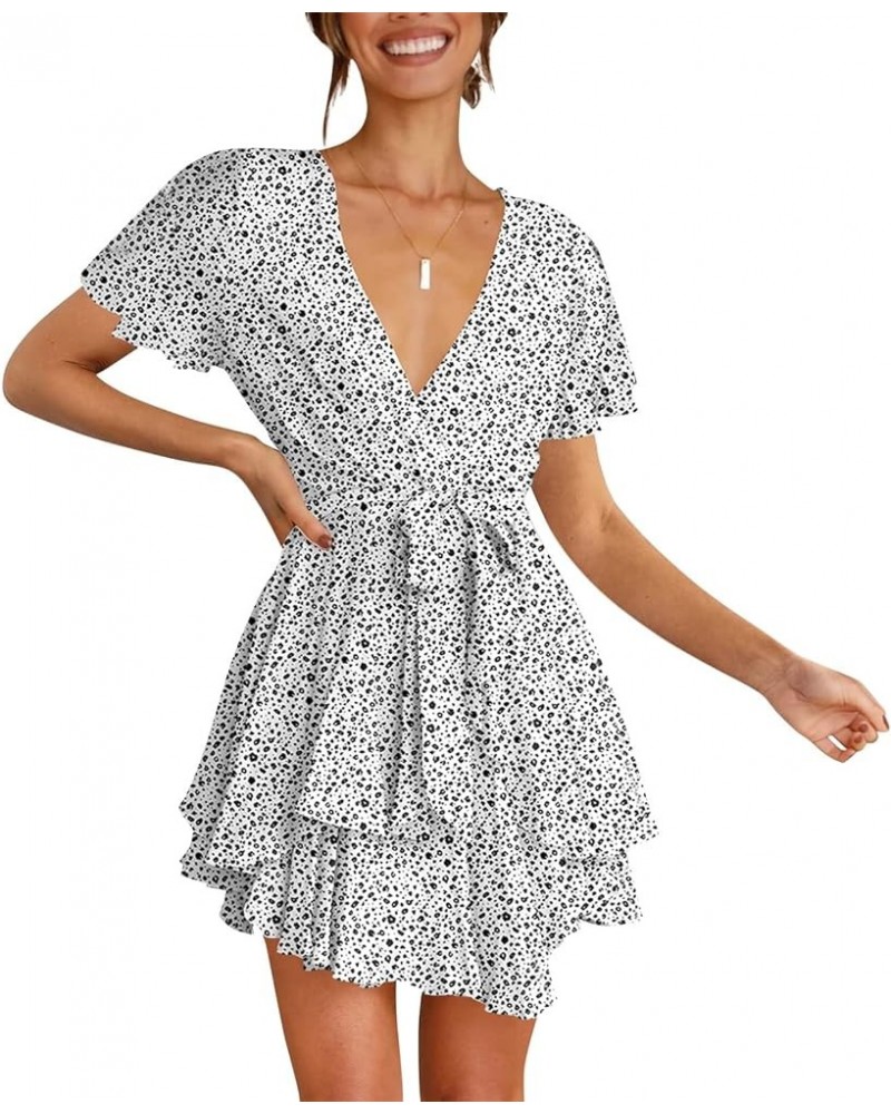 Summer Dress Womens Plus Size Mini Going Out V Neck Party Cocktail Ruffle Short Sleeve Sundress White $9.00 Dresses