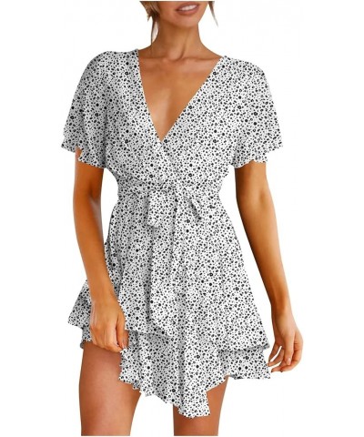 Summer Dress Womens Plus Size Mini Going Out V Neck Party Cocktail Ruffle Short Sleeve Sundress White $9.00 Dresses