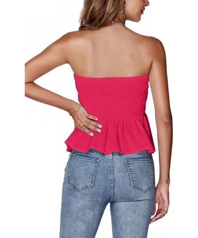 Women's Strapless Pleated Ruffle Hem Shirred Bandeau Sleeveless Tank Tube Top Rose $11.04 Tanks