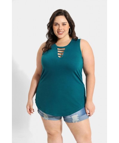 Plus Size Tank Tops for Women V/Round Neck Summer Sleeveless Basic Pleated Shirt Keyhole Tank XL-5XL E-916 Ocean Blue $10.75 ...