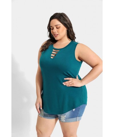 Plus Size Tank Tops for Women V/Round Neck Summer Sleeveless Basic Pleated Shirt Keyhole Tank XL-5XL E-916 Ocean Blue $10.75 ...