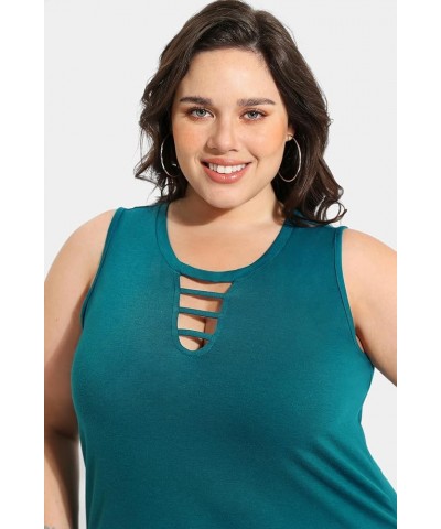 Plus Size Tank Tops for Women V/Round Neck Summer Sleeveless Basic Pleated Shirt Keyhole Tank XL-5XL E-916 Ocean Blue $10.75 ...