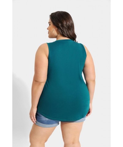 Plus Size Tank Tops for Women V/Round Neck Summer Sleeveless Basic Pleated Shirt Keyhole Tank XL-5XL E-916 Ocean Blue $10.75 ...