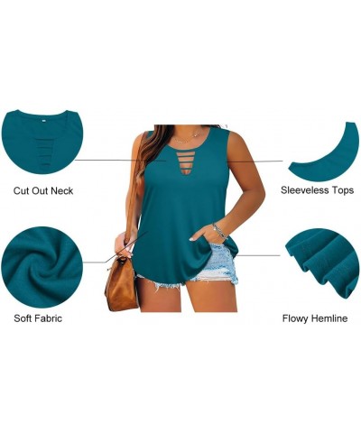 Plus Size Tank Tops for Women V/Round Neck Summer Sleeveless Basic Pleated Shirt Keyhole Tank XL-5XL E-916 Ocean Blue $10.75 ...