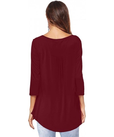 Womens Shirts Casual Tee V Neck 3/4 Sleeve Button up Loose Fits Tunic Tops Blouses Burgundy $14.74 Tops