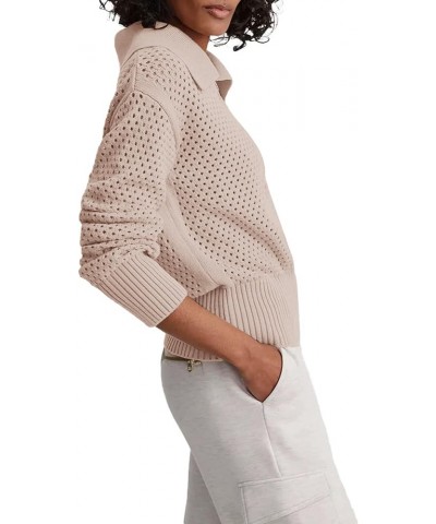 Women's Half Zip Pullover Sweaters Crochet Lapel Collar Long Sleeve Knit Solid Color Jumper Tops Khaki $20.89 Sweaters