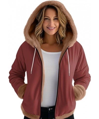 Women's Sueteres Para Mujeres Calientitos Winter Hat Cuffs Edge Velvet Thickened Print Hooded Jacket, M-3XL 3-deep Red $14.53...