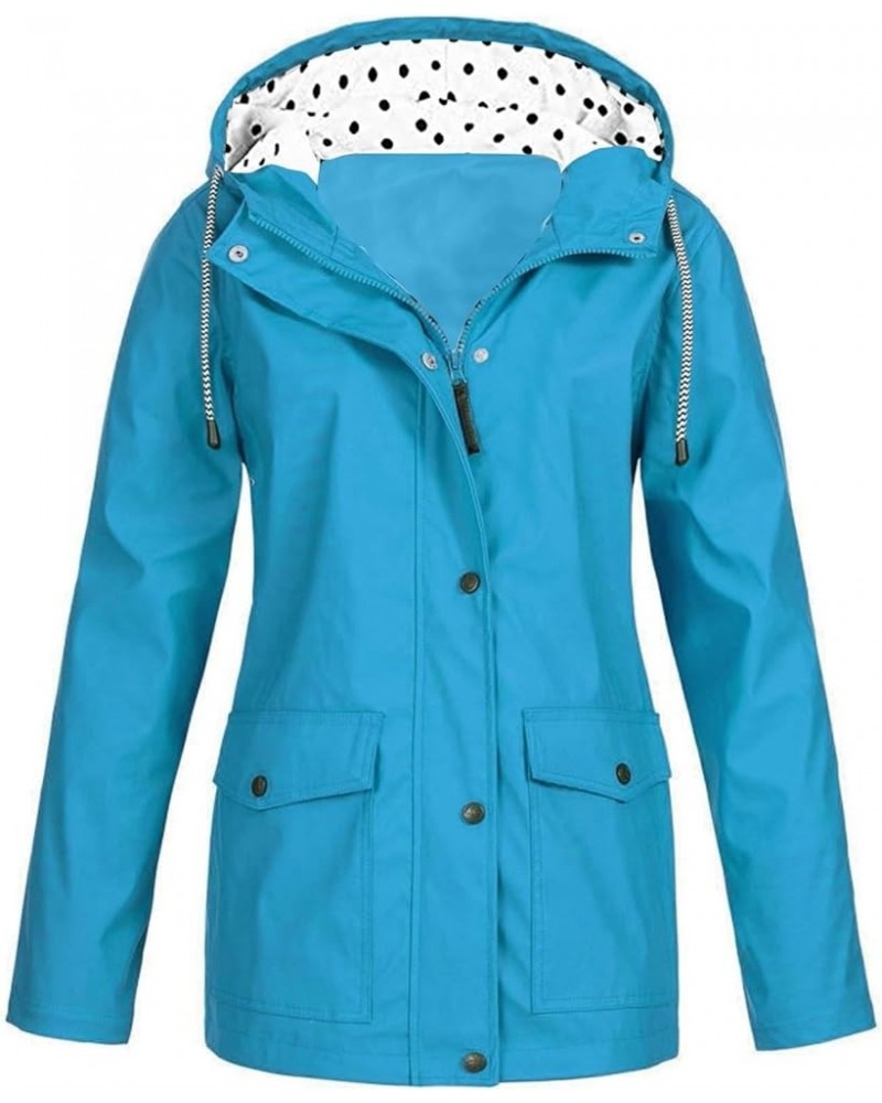 Solid Color Rain Waterproof Plus Raincoat Zipper Button Windproof Outdoor Hooded Women Jacket Fashion Tunic Coat 1-sky Blue $...