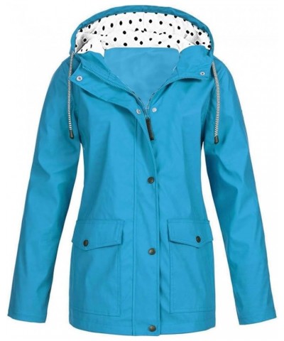 Solid Color Rain Waterproof Plus Raincoat Zipper Button Windproof Outdoor Hooded Women Jacket Fashion Tunic Coat 1-sky Blue $...