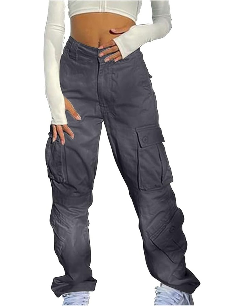 Baggy Cargo Pants for Women Relax Fit Parachute Pants Y2K Clothing Multi Pockets Wide Leg Combat Military Trousers G02-dark G...