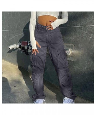 Baggy Cargo Pants for Women Relax Fit Parachute Pants Y2K Clothing Multi Pockets Wide Leg Combat Military Trousers G02-dark G...