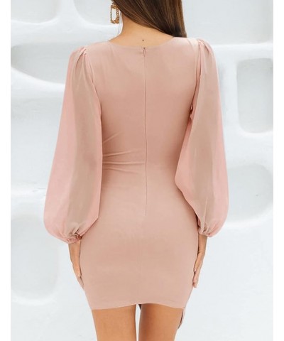 Women's Wrap V Neck Bodycon Mini Dress Puff Long Sleeve Ruched Asymmetrical Hem Cocktail Party Short Dresses Dustypink $26.51...