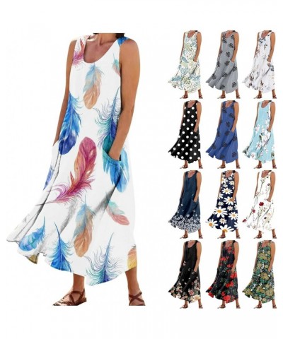 Women's Summer Cotton Linen Dresses Fashion Printing Casual Solid Color Loose Classic with Pockets Dresses,S-2XL A-multicolor...