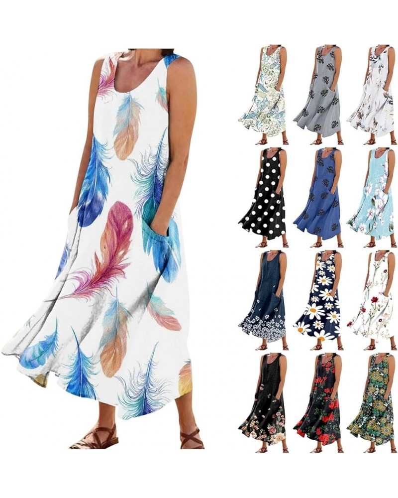 Women's Summer Cotton Linen Dresses Fashion Printing Casual Solid Color Loose Classic with Pockets Dresses,S-2XL A-multicolor...