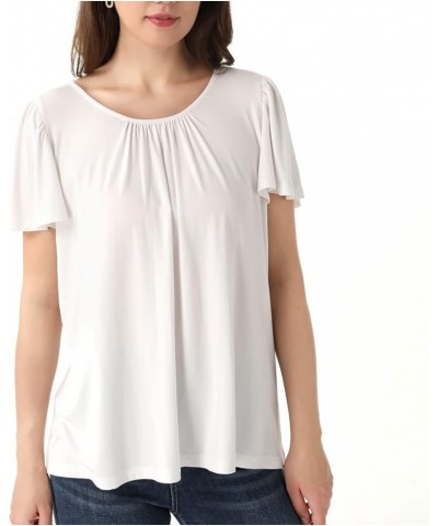 Womens Summer Tops Casual T Shirts Tie-Back Ruffle Short Sleeve Crew Neck Basic Loose Blouses White $8.63 T-Shirts